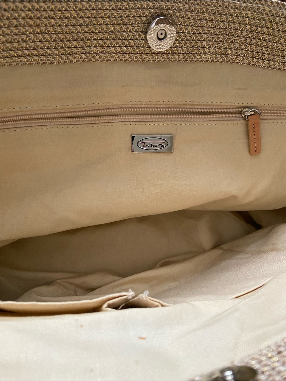 TALBOT’S Gold Woven Metallic Tote Bag with Leather Handles - Picture 5 of 7
